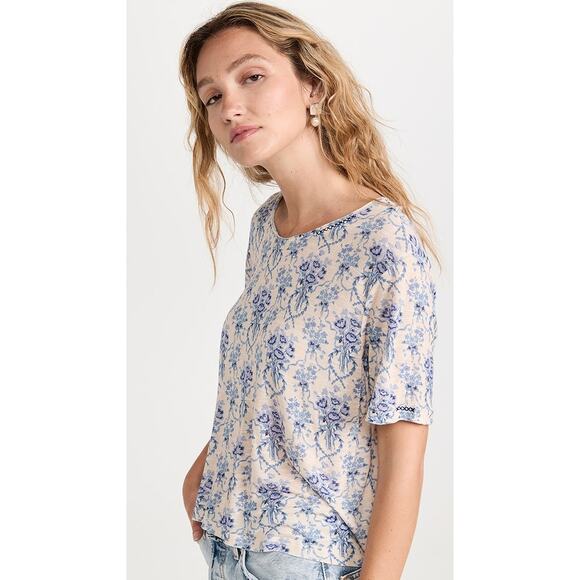 LoveShackFancy Calix Tee in Blue Frosted Shores Floral Print size Small - Picture 4 of 10